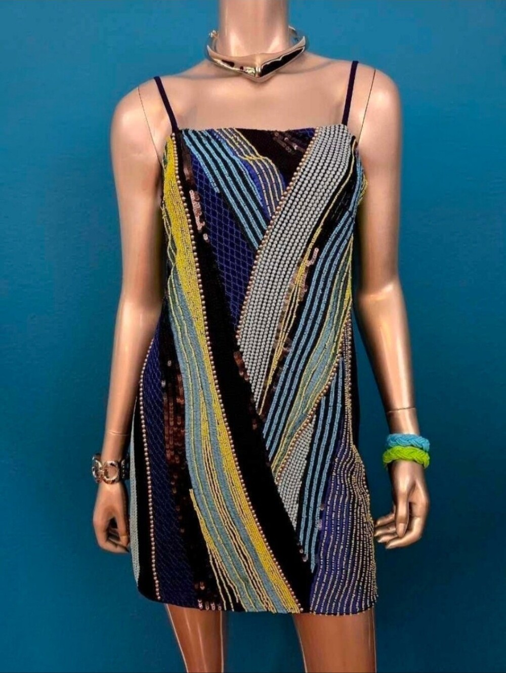 🆕️🌊TOPSHOP Cami Wave Embellished Beaded Embroidered Sequin Mini Dress // (NWT)
